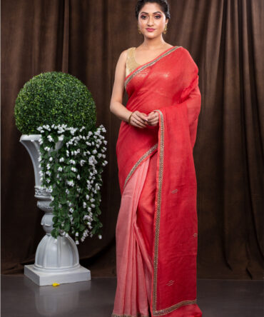 Red Hot Chilly Special Embroidered Linen Saree
