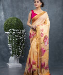 Yellow With Red Flower Floral Special Saree