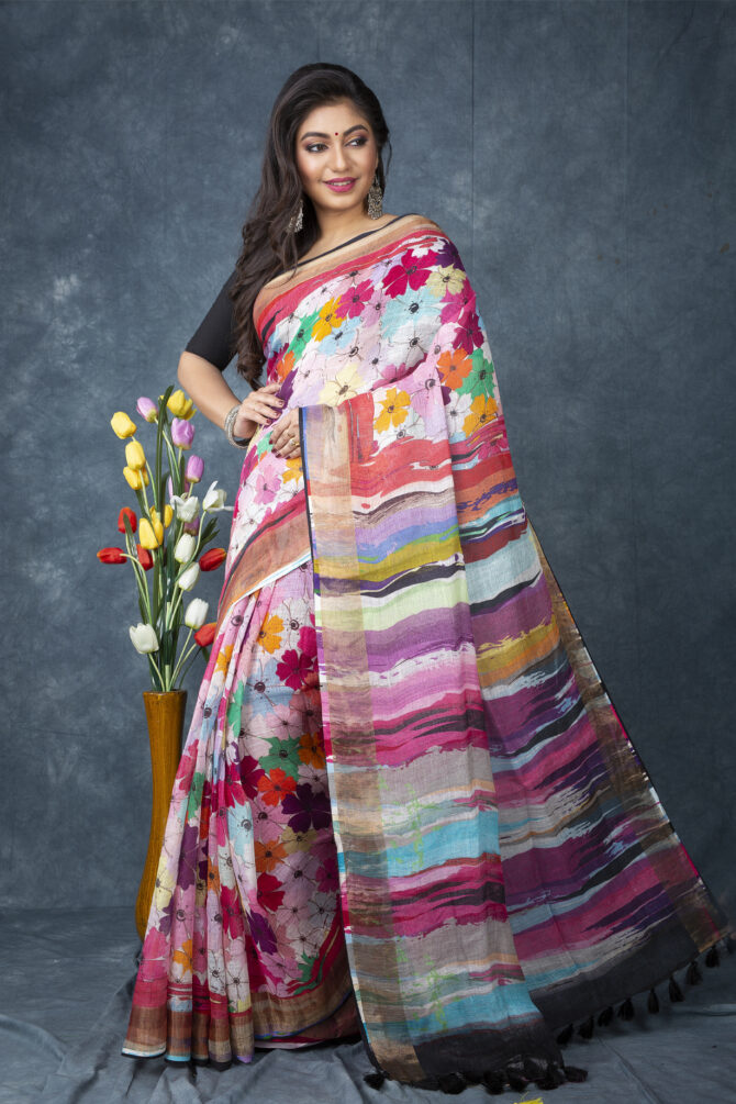 Pure Mixed Rainbow Floral Digital Printed Saree
