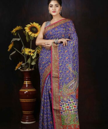 Light Purple Paisley Linen Digital Print Saree