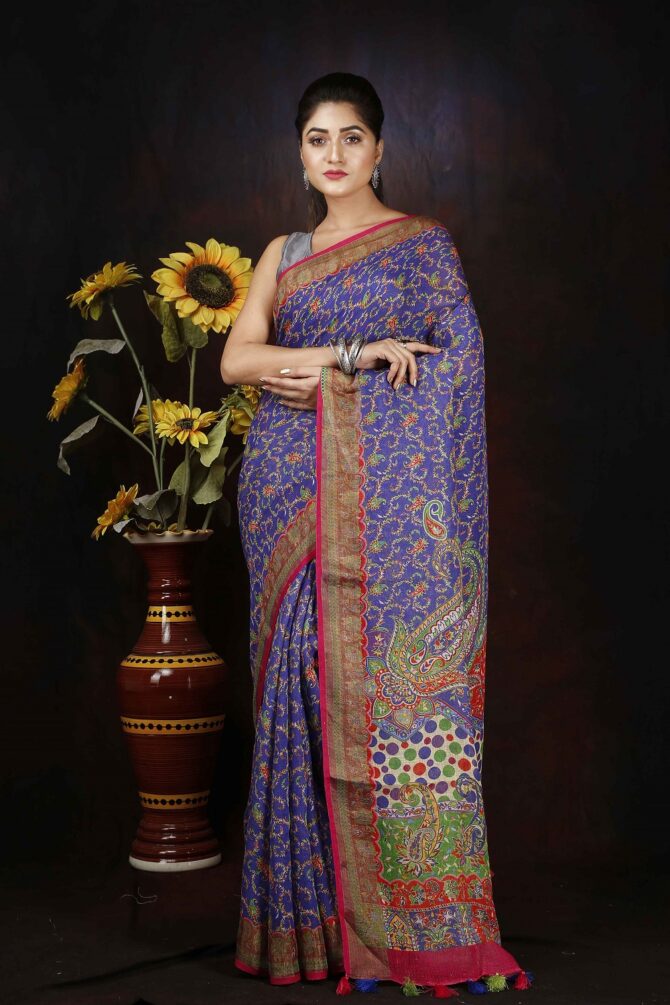 Light Purple Paisley Linen Digital Print Saree