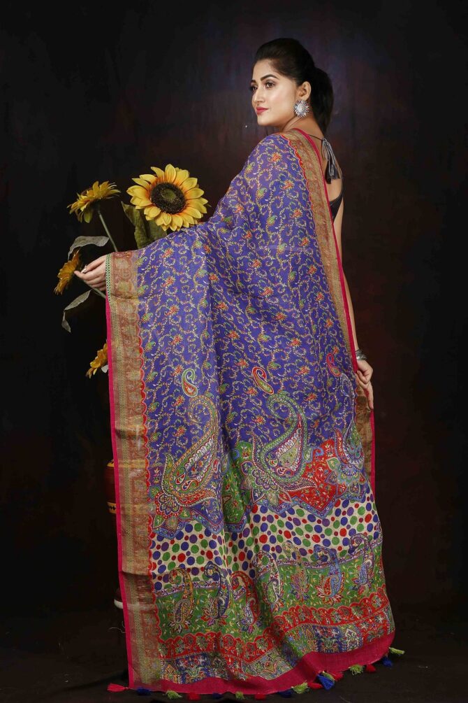 Light Purple Paisley Linen Digital Print Saree