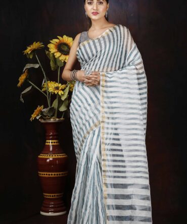 Silver Tissue Linen Solid Saree