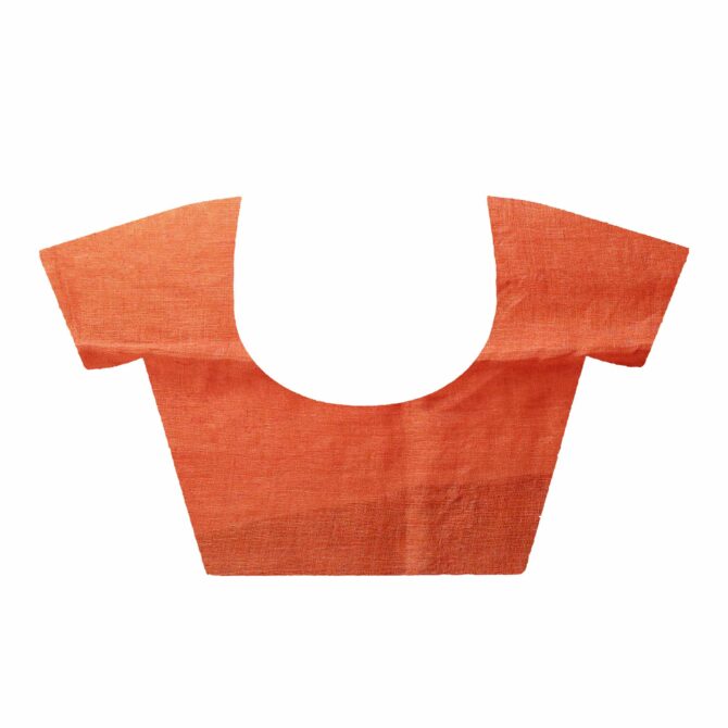 Coral Orange Floral Embroidery Linen Saree