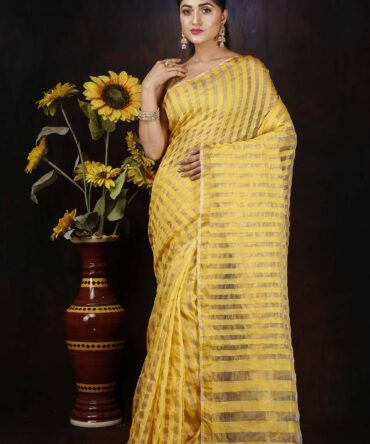 Gold Zari Silk Stripped Saree