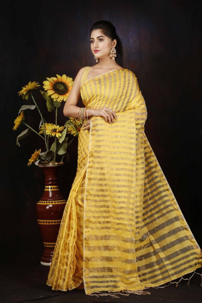 Gold Zari Silk Stripped Saree