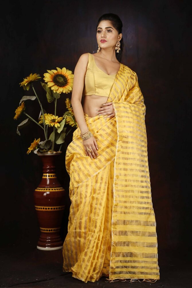 Gold Zari Silk Stripped Saree