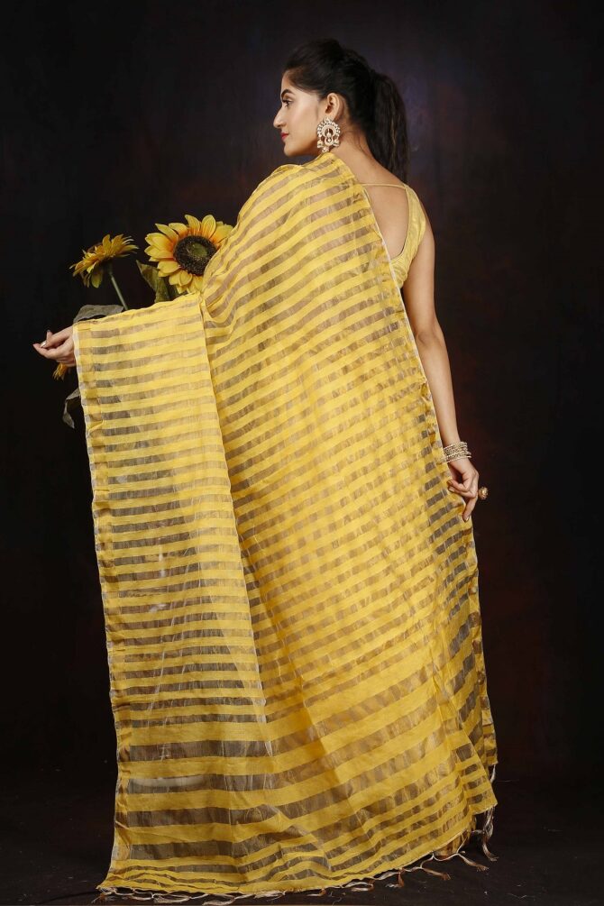 Gold Zari Silk Stripped Saree