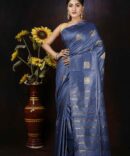 U.F Dark Blue Semi SIlk Saree