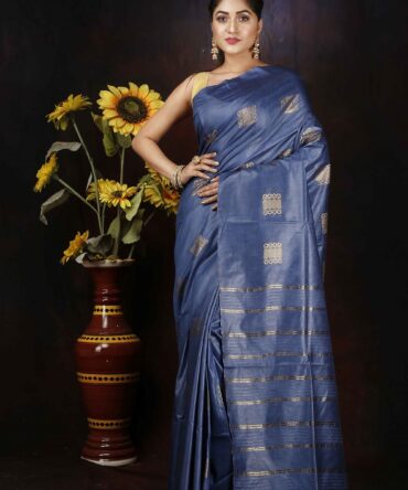 U.F Dark Blue Semi SIlk Saree