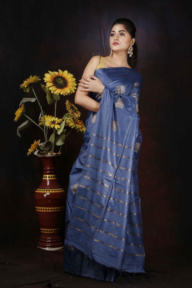 U.F Dark Blue Semi SIlk Saree