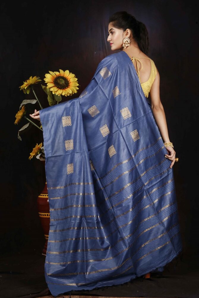U.F Dark Blue Semi SIlk Saree