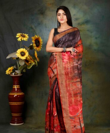 Combination of Red & Black Floral pichwai Saree