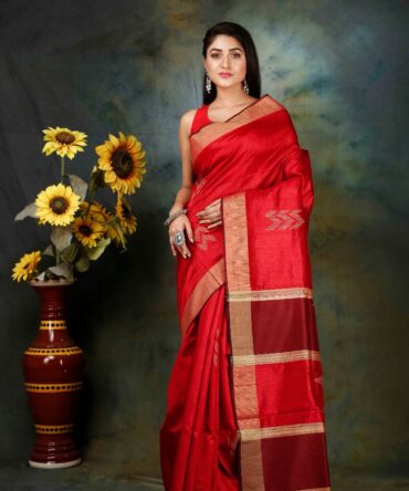 Duo Red Dupion Silk Saree