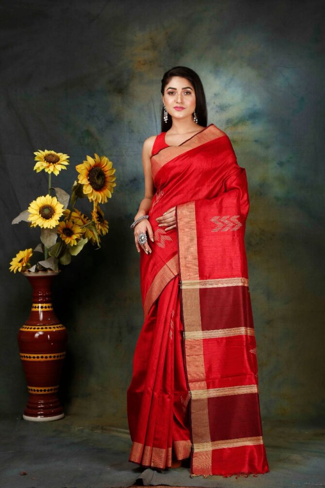 Duo Red Dupion Silk Saree