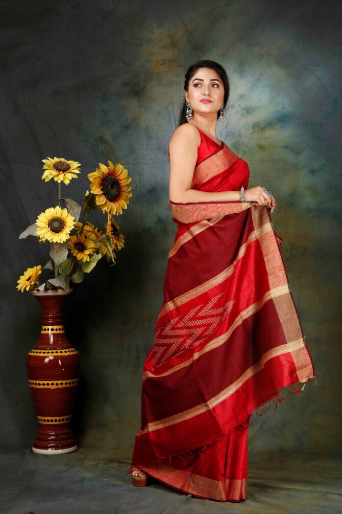 Duo Red Dupion Silk Saree