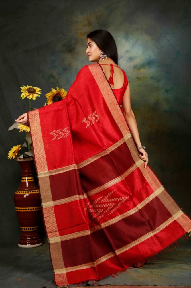 Duo Red Dupion Silk Saree