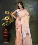 Peach Floral Embroidery Linen Saree