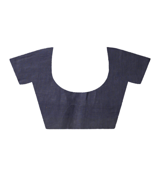 Delft Blue Sequence Embroidery Linen Plain Saree