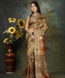 U.F Clay Brown Floral Tussar Digital-Print Saree