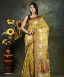 U.F Muted Green Pichwai Kalamkari Linen Print Saree
