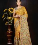 Saffron Yellow Floral Tussar Digital Print Saree