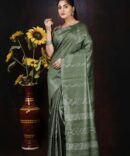 Silver Green Semi Silk Solid Saree