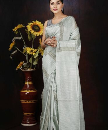 Light Grey Solid Semi Silk Budget Friendly Saree