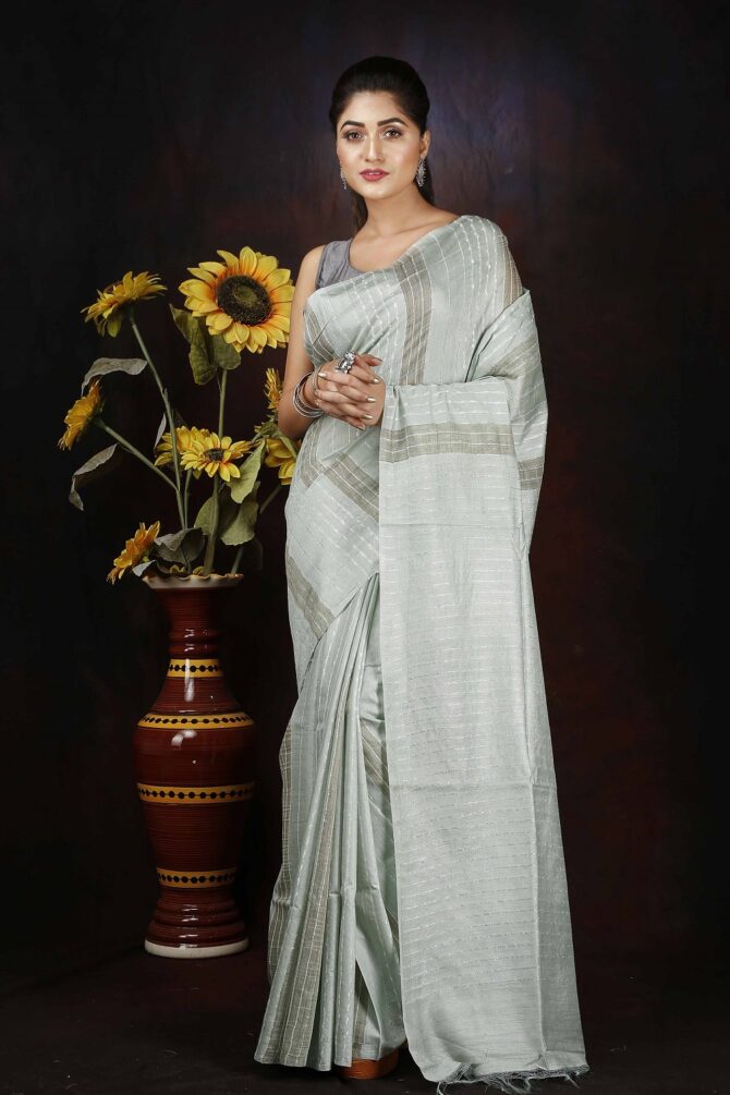 Light Grey Solid Semi Silk Budget Friendly Saree