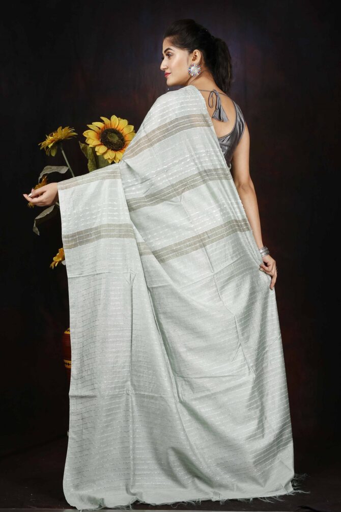 Light Grey Solid Semi Silk Budget Friendly Saree