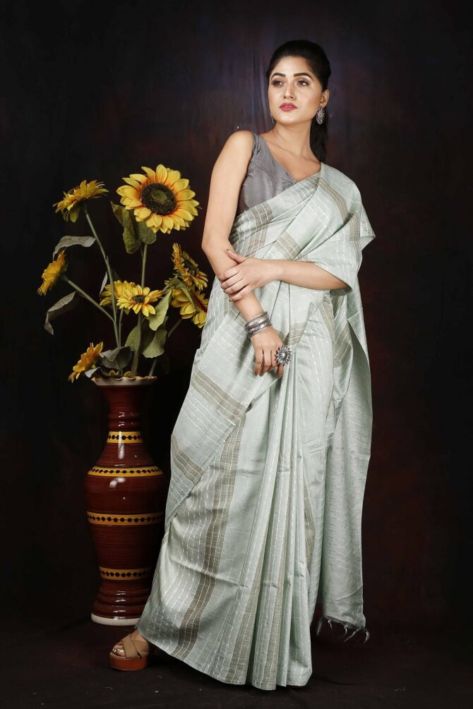 Light Grey Solid Semi Silk Budget Friendly Saree