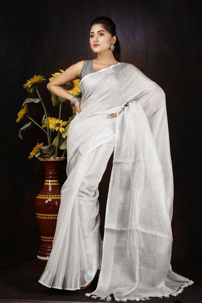 Firoza Blue Modal Stripped Zari Saree