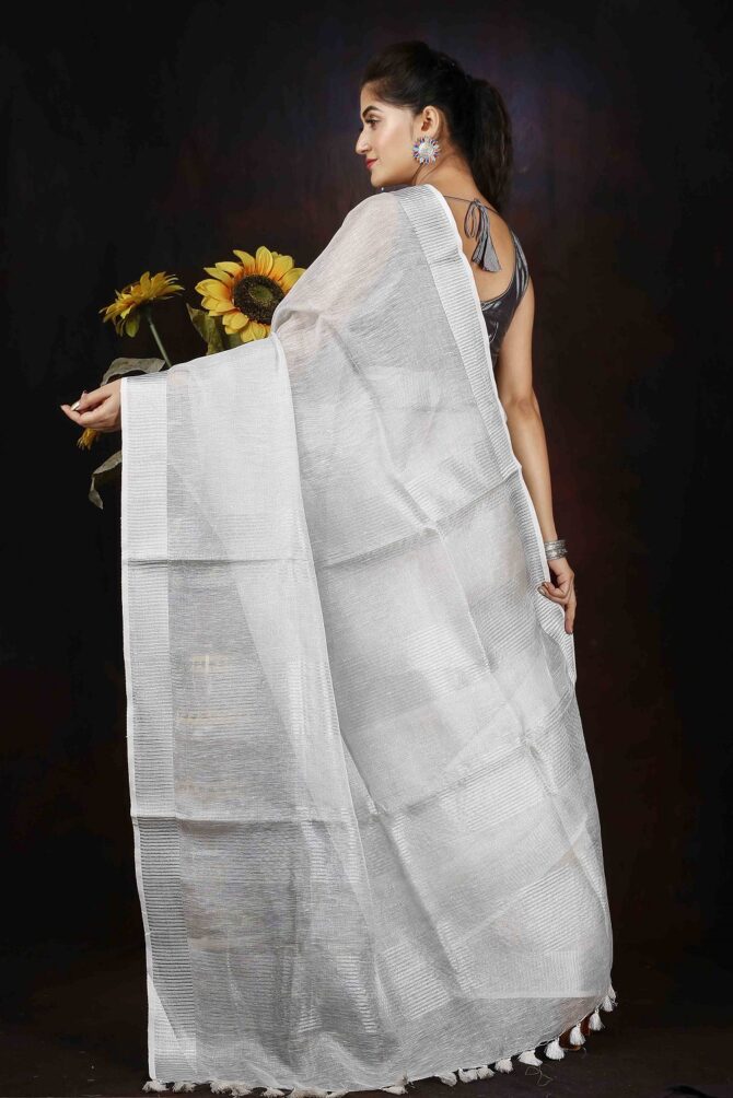 Firoza Blue Modal Stripped Zari Saree