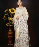 Cream Floral Embroidery Pure Tussar Saree