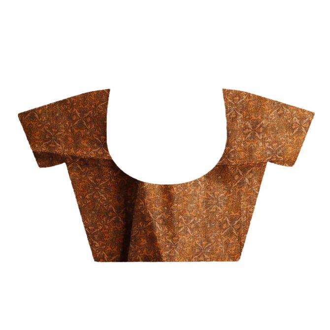 Brown Kalamkari Linen Digital Print Saree