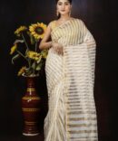 White Stripped Zari Silk Saree