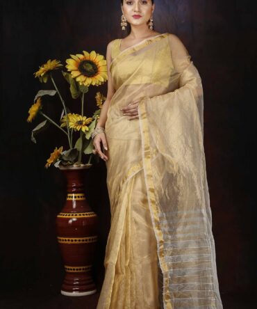 Gold Zari Stripped Pallu Saree