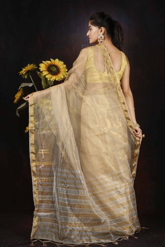 Gold Zari Stripped Pallu Saree