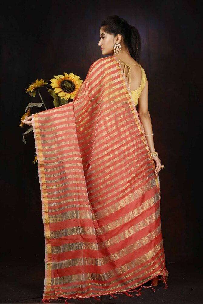 Pink and Gold Zari Silk Stripped Saree