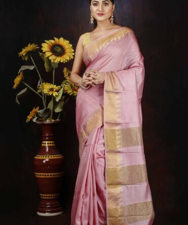 Pink and Gold Pure Tassar Silk Saree