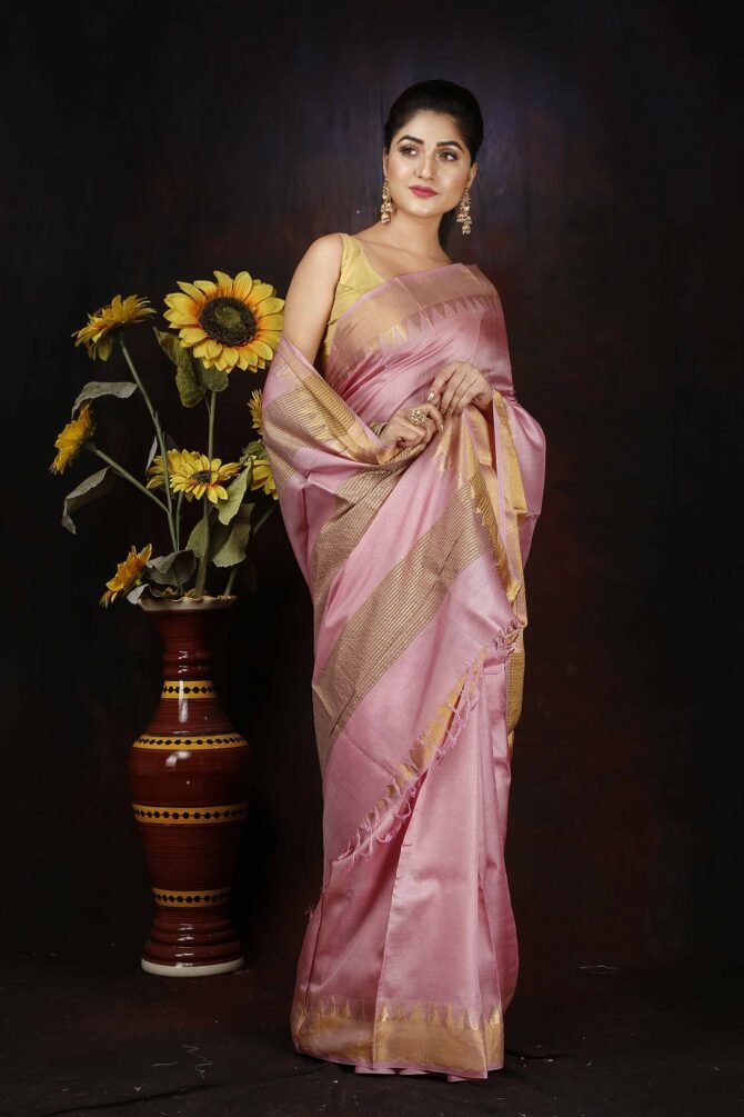 Pink and Gold Pure Tassar Silk Saree