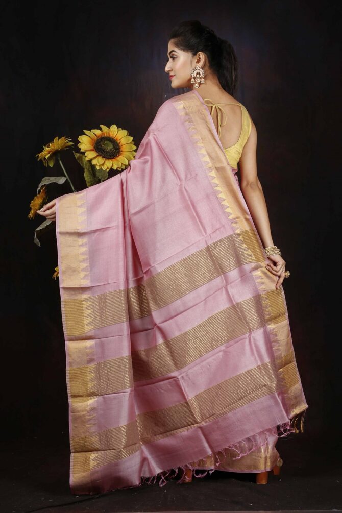 Pink and Gold Pure Tassar Silk Saree