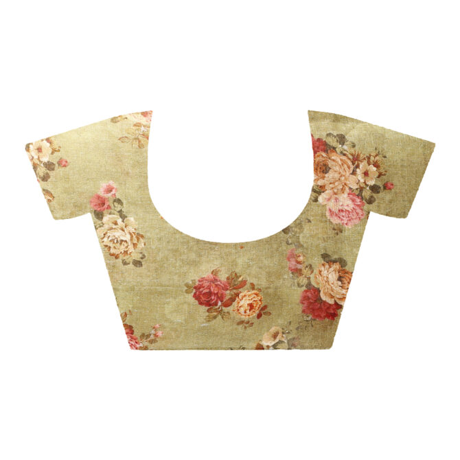 Creame Floral Linen Digital Print Saree