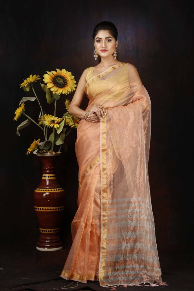 U.F Zari Silk Pink and Gold Saree