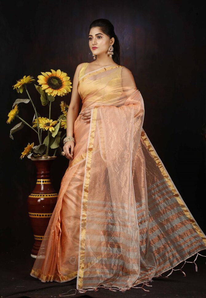 U.F Zari Silk Pink and Gold Saree
