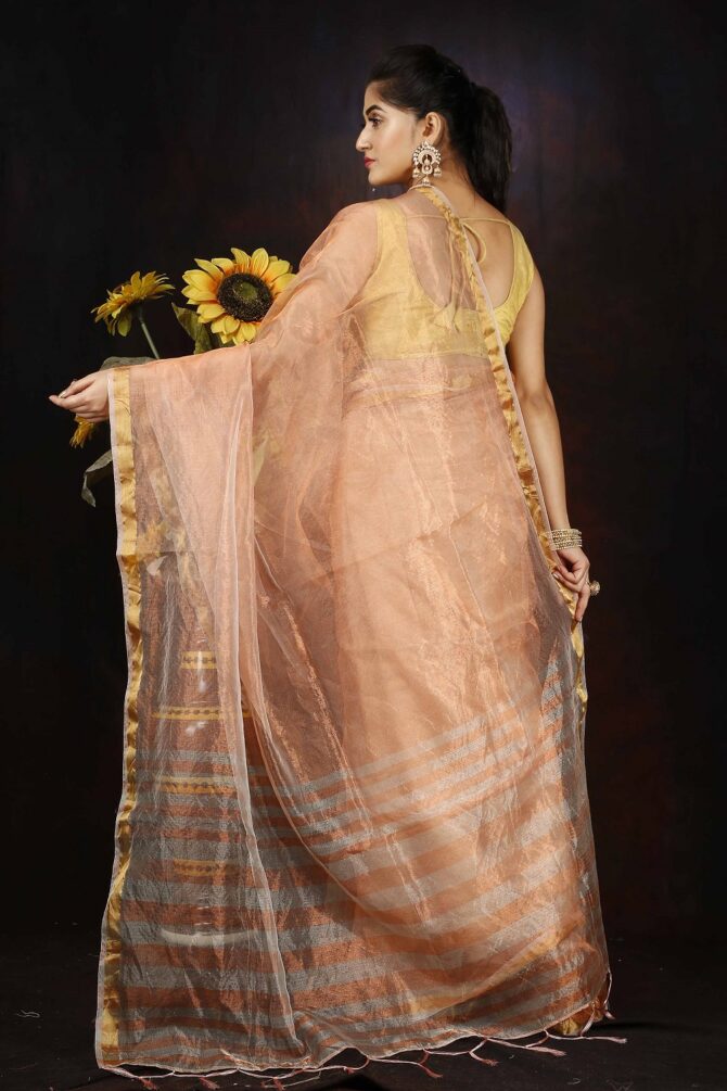 U.F Zari Silk Pink and Gold Saree