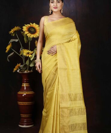 U.F Matte Yellow Pure Silk Saree
