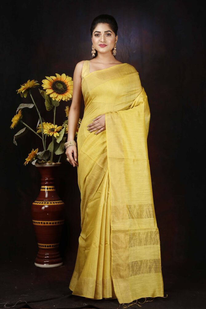 U.F Matte Yellow Pure Silk Saree