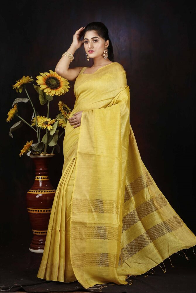 U.F Matte Yellow Pure Silk Saree