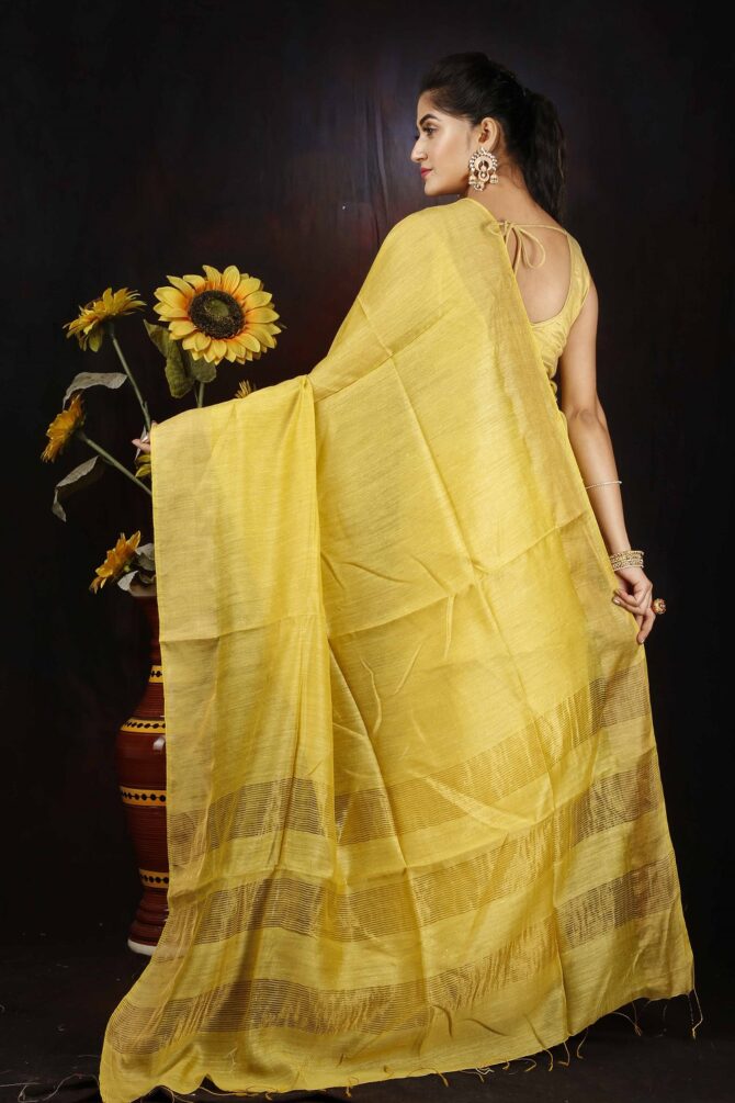 U.F Matte Yellow Pure Silk Saree